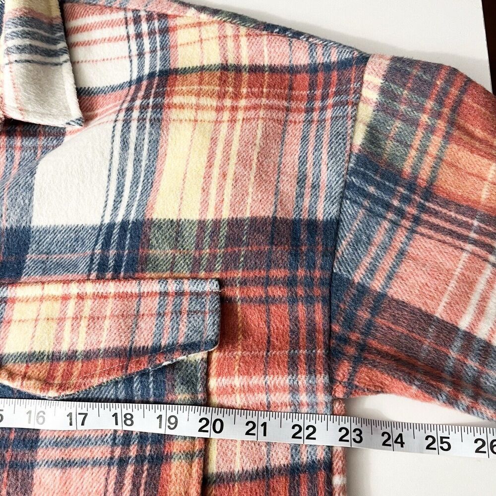 Acoa Wool Blend Oversized Button Up Shacket Shirt Jacket Rust Plaid Size M Basic - Picture 9 of 10